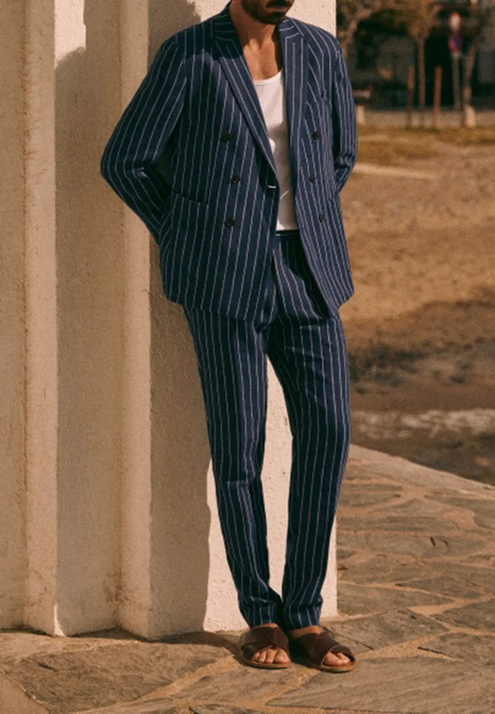Blue White Stripe Tailored Two-Piece Suit Jacket