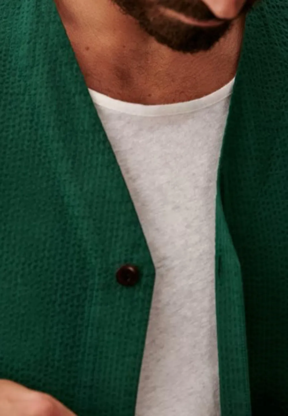 Green Seersucker V-Neck Button Front Jacket