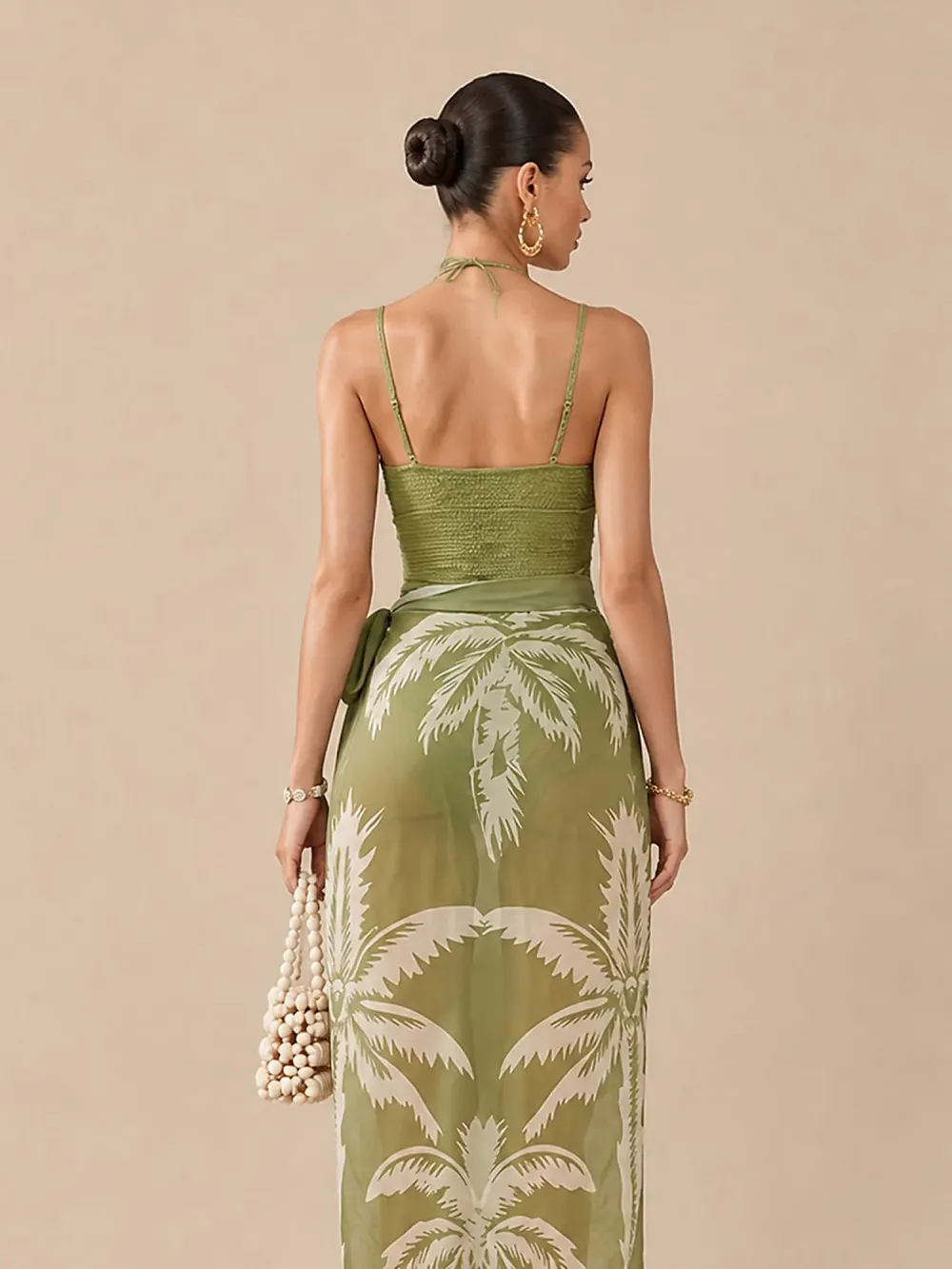 Scarlett Printed Cut-out Swimsuit Set In Green
