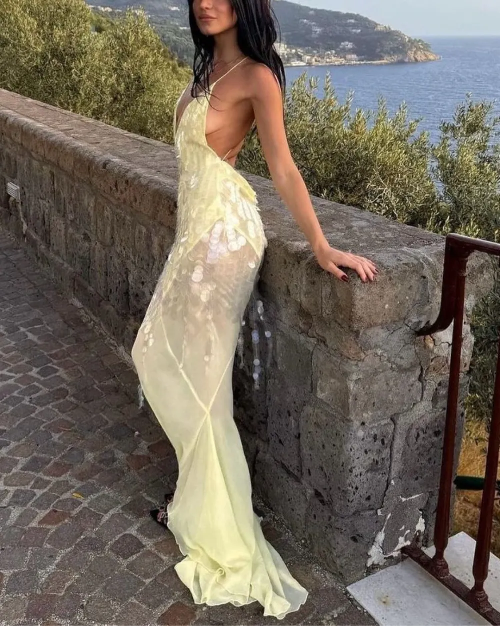 Sequin Sheer Mermaid Evening Gown