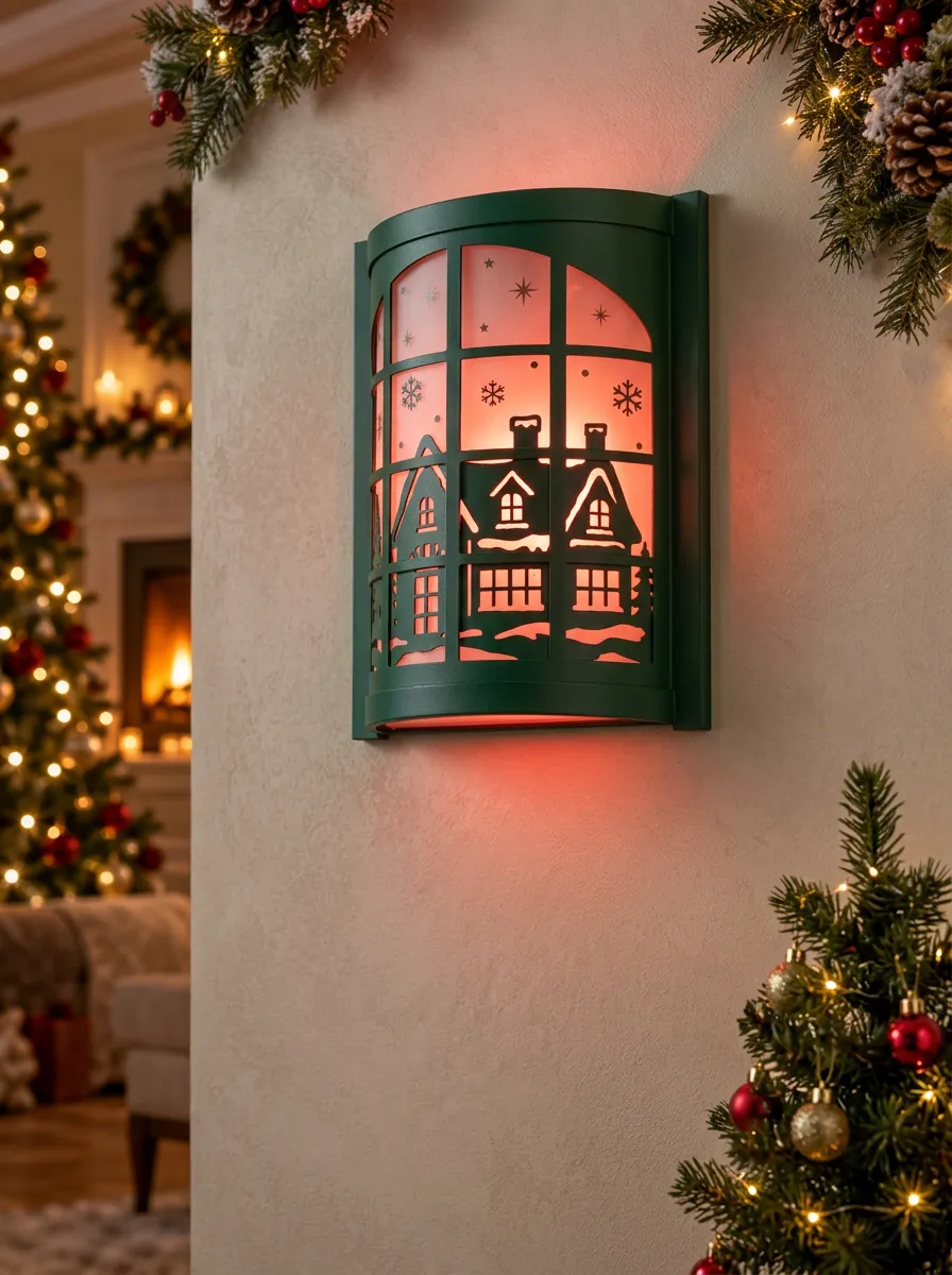 Snowy Village Silhouette Christmas Wall Light