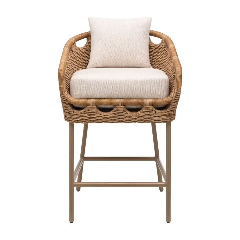 Hand-Woven Wicker Outdoor Bar Stool
