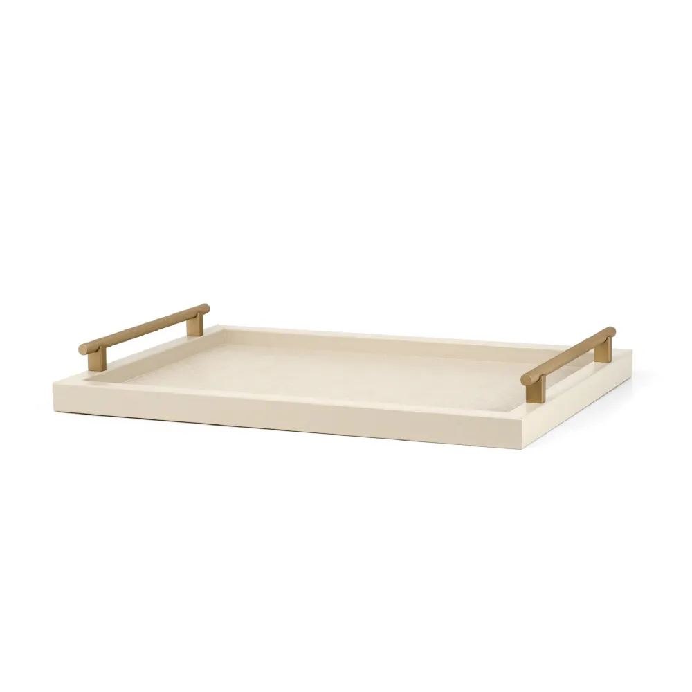 Metal Handle Leather Tray