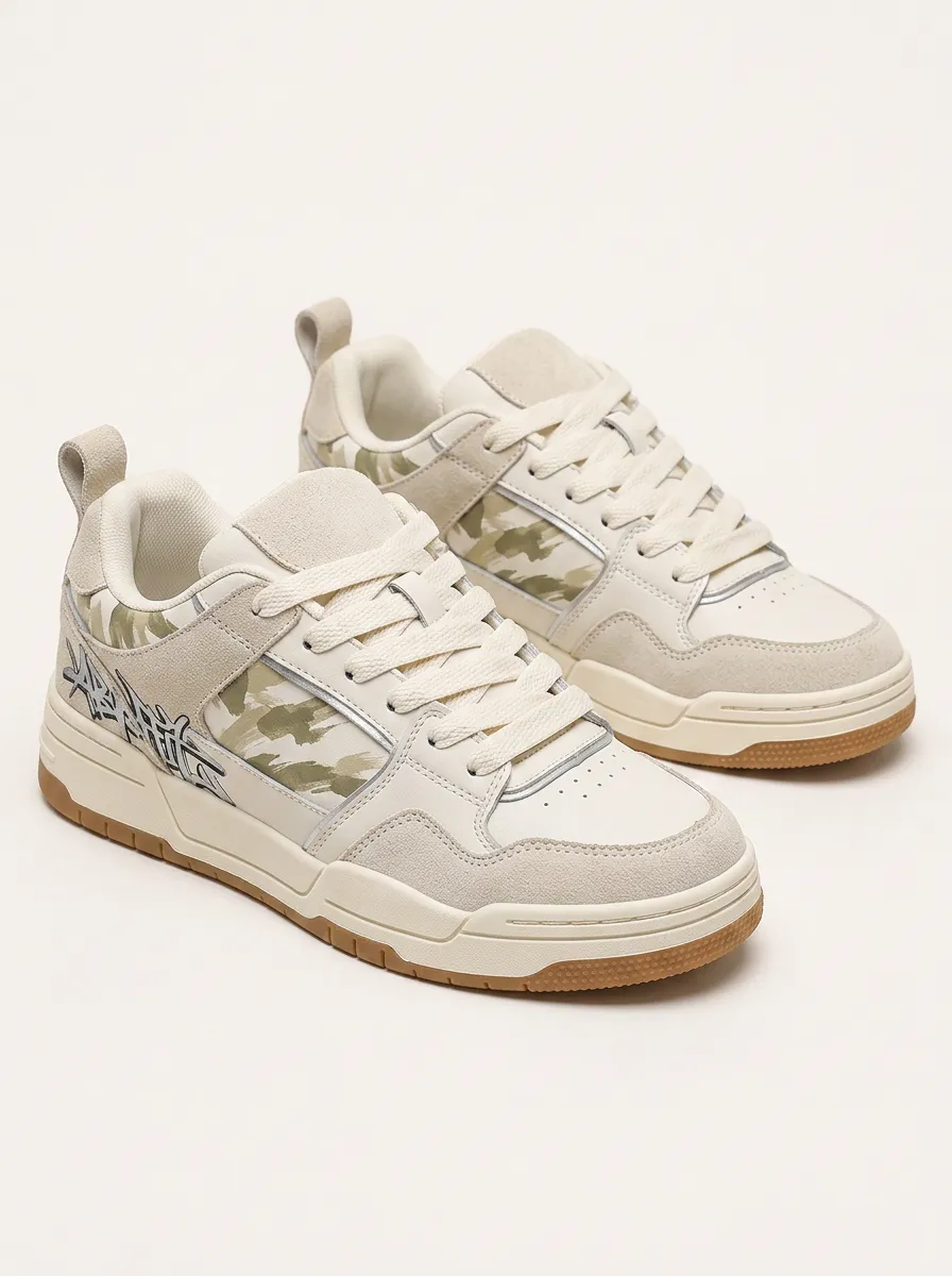 Men's Streetwear Graffiti Camo Patterned Skate Shoes