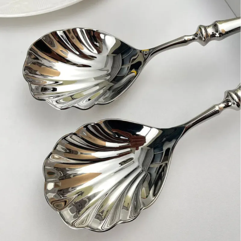 Sculpted Shell Stainless Steel Serving Spoons