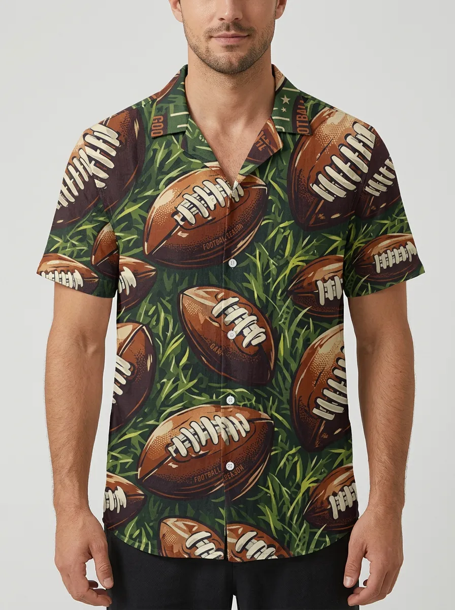Men's American Football Lover Grass Pattern Printed Shirt