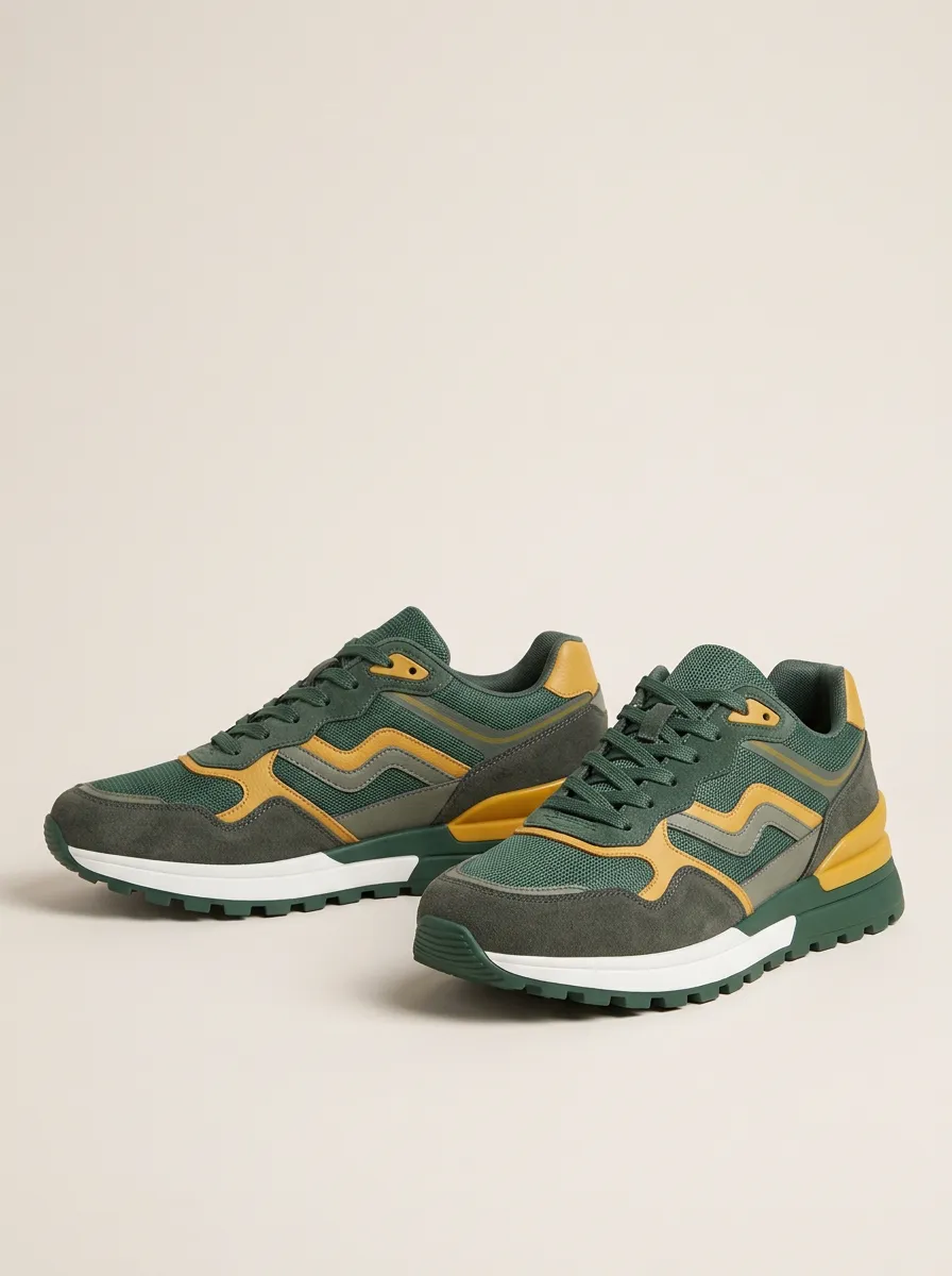 Men's Retro Colorblock Suede Mesh Sneakers