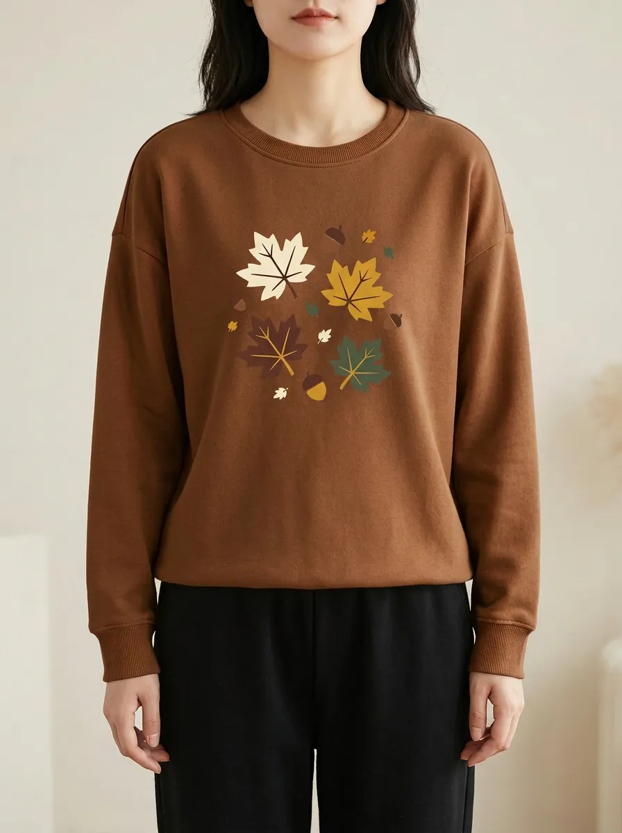 Everyday Maple-Leaf Printed Acorn Graphic Sweatshirt