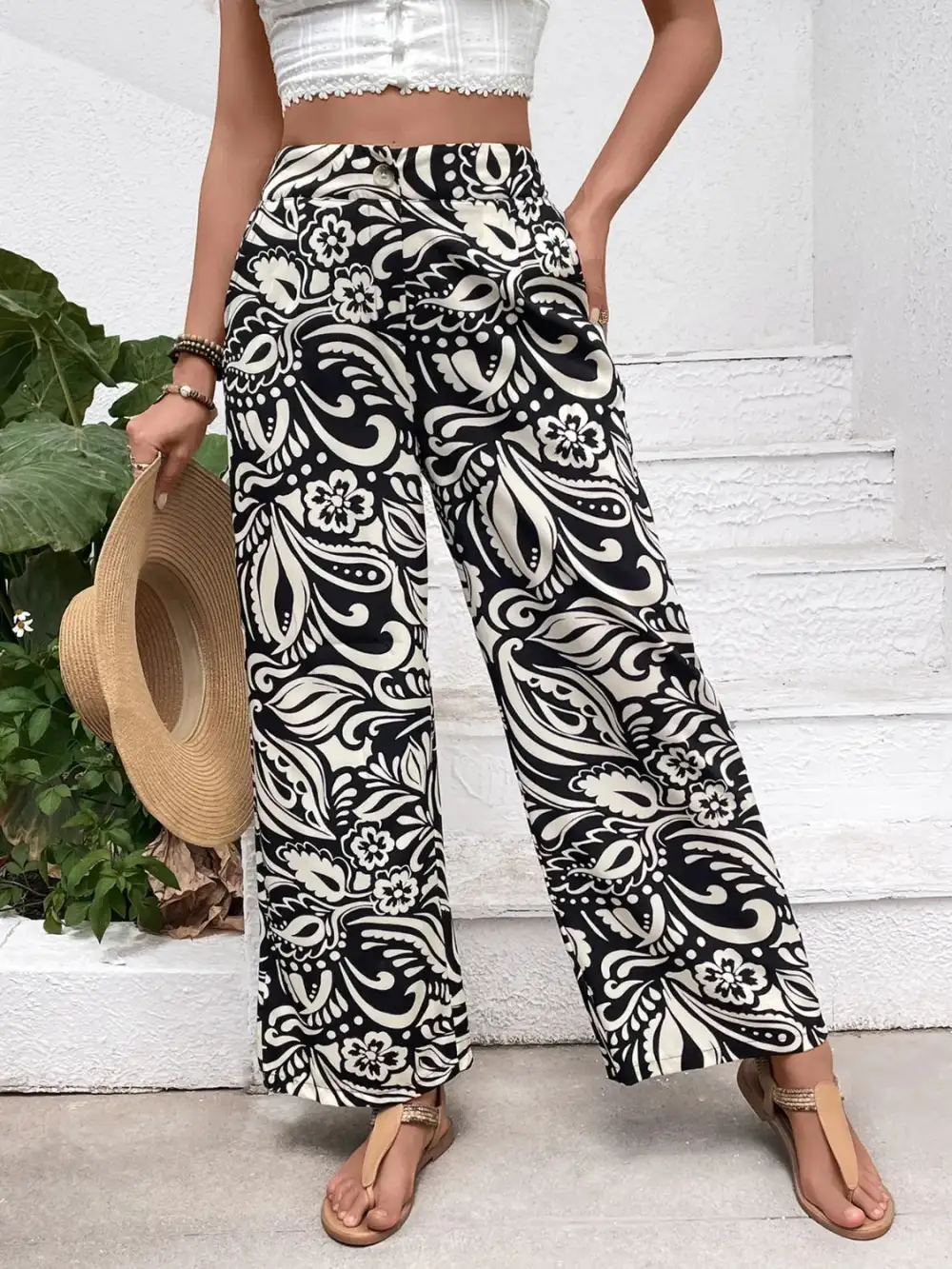 Wide Leg Printed Pants