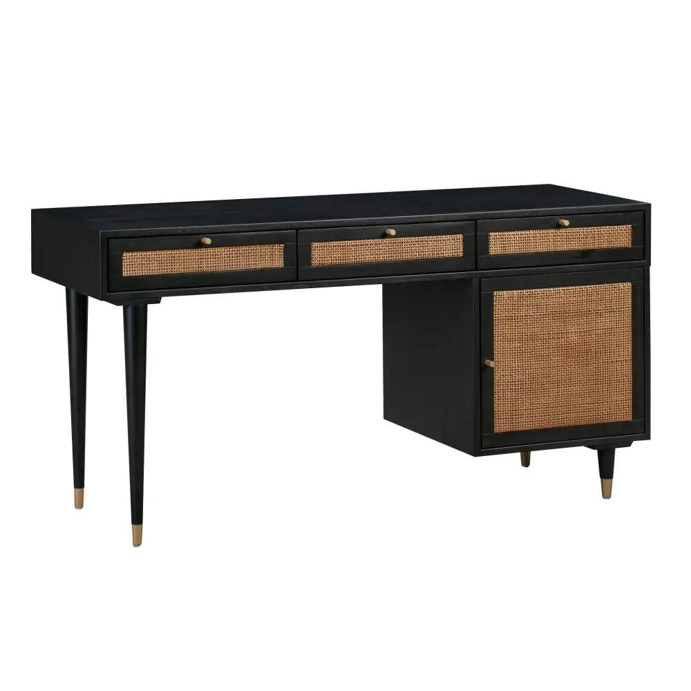 Woven Storage Cane Brass Detail Desk