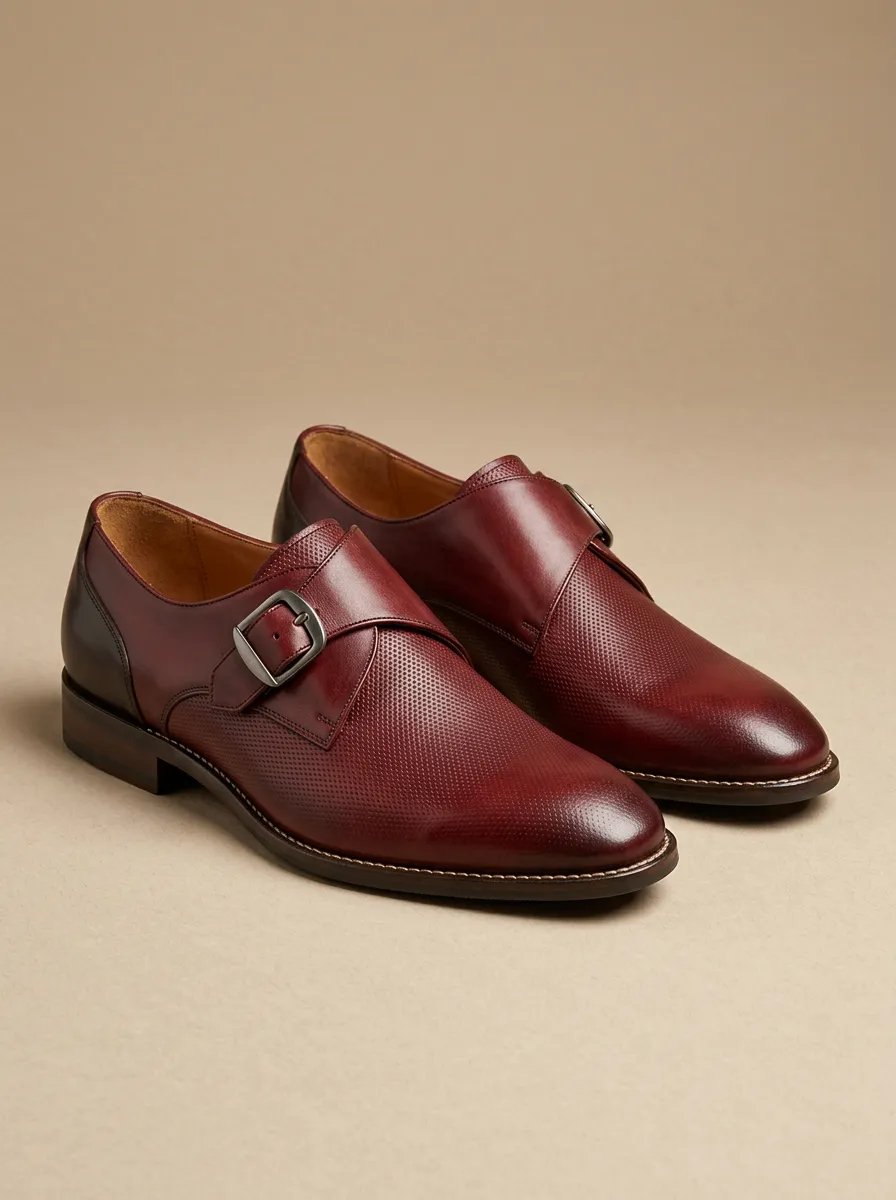 Men's Casual Business Formal Perforated Leather Monk Strap Shoes