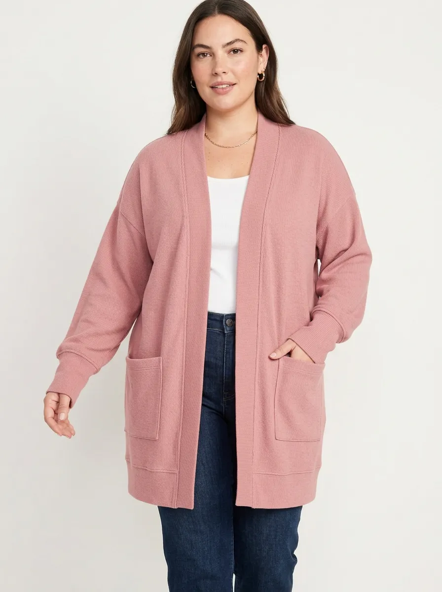 Women's Casual Pink Pattern Printed Open Front Cardigan