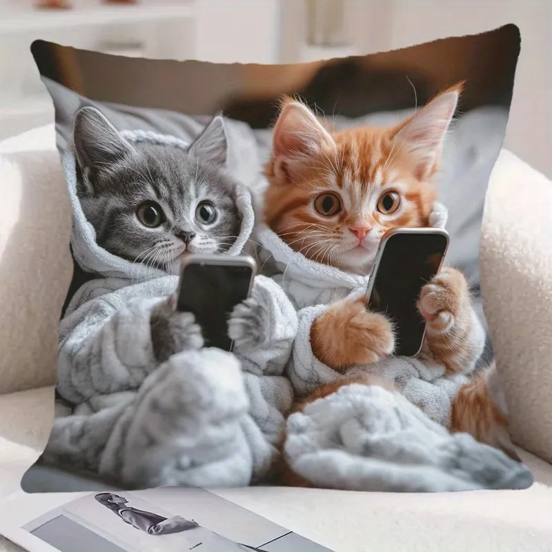 Cute Kitten Print Throw Pillow