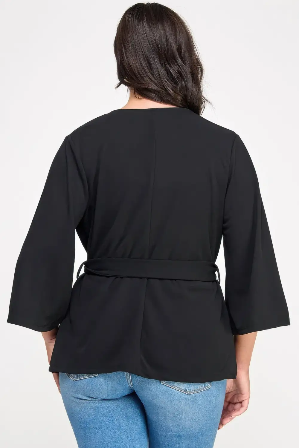 Plus Size Black Wrap Tie-Waist