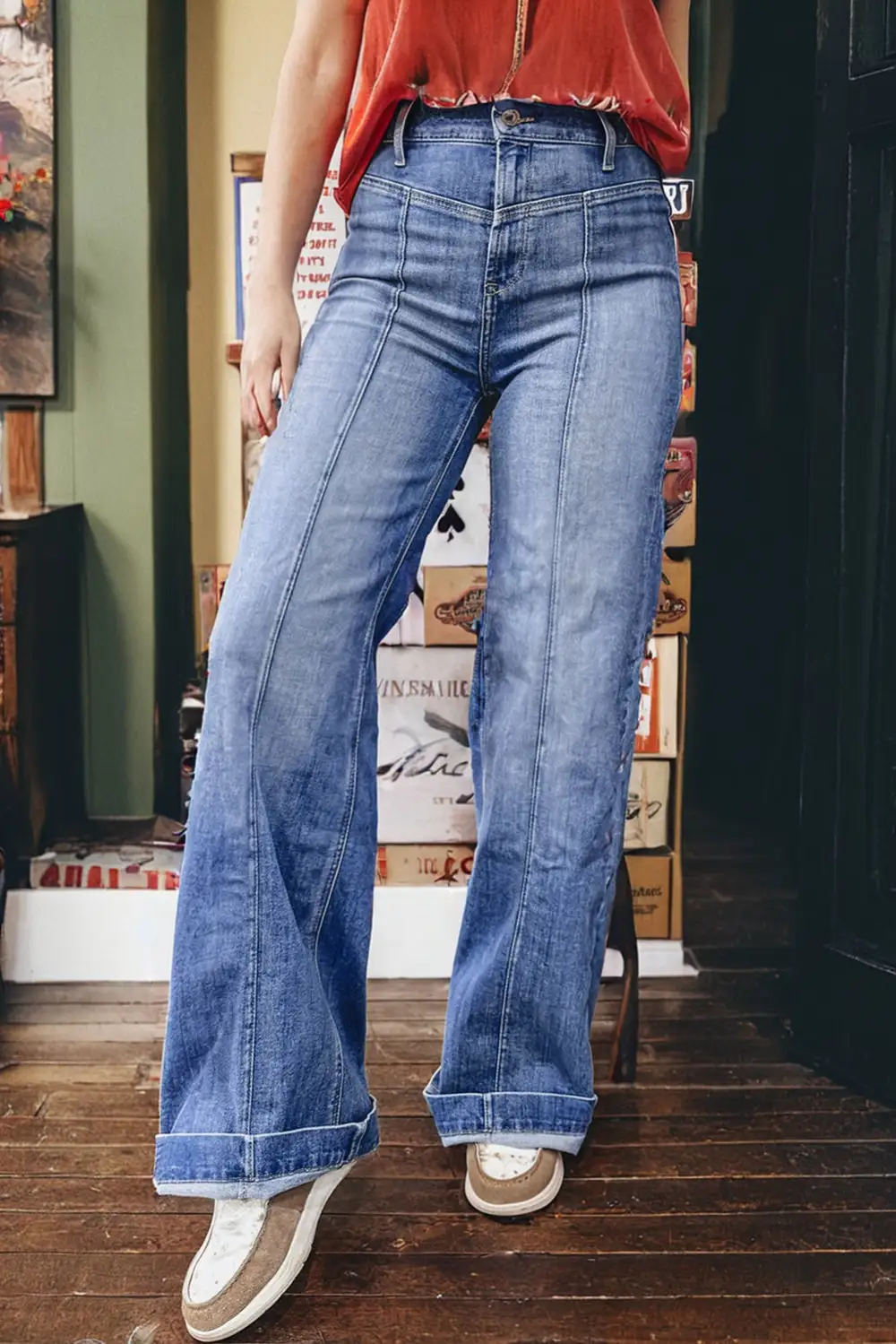 Button Front Clean Denim Jeans