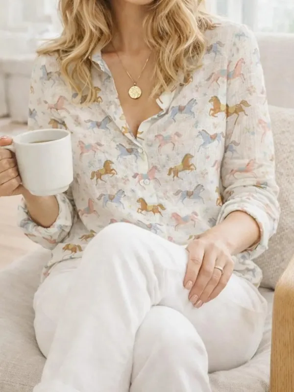Cottagecore Horse Print Shirt