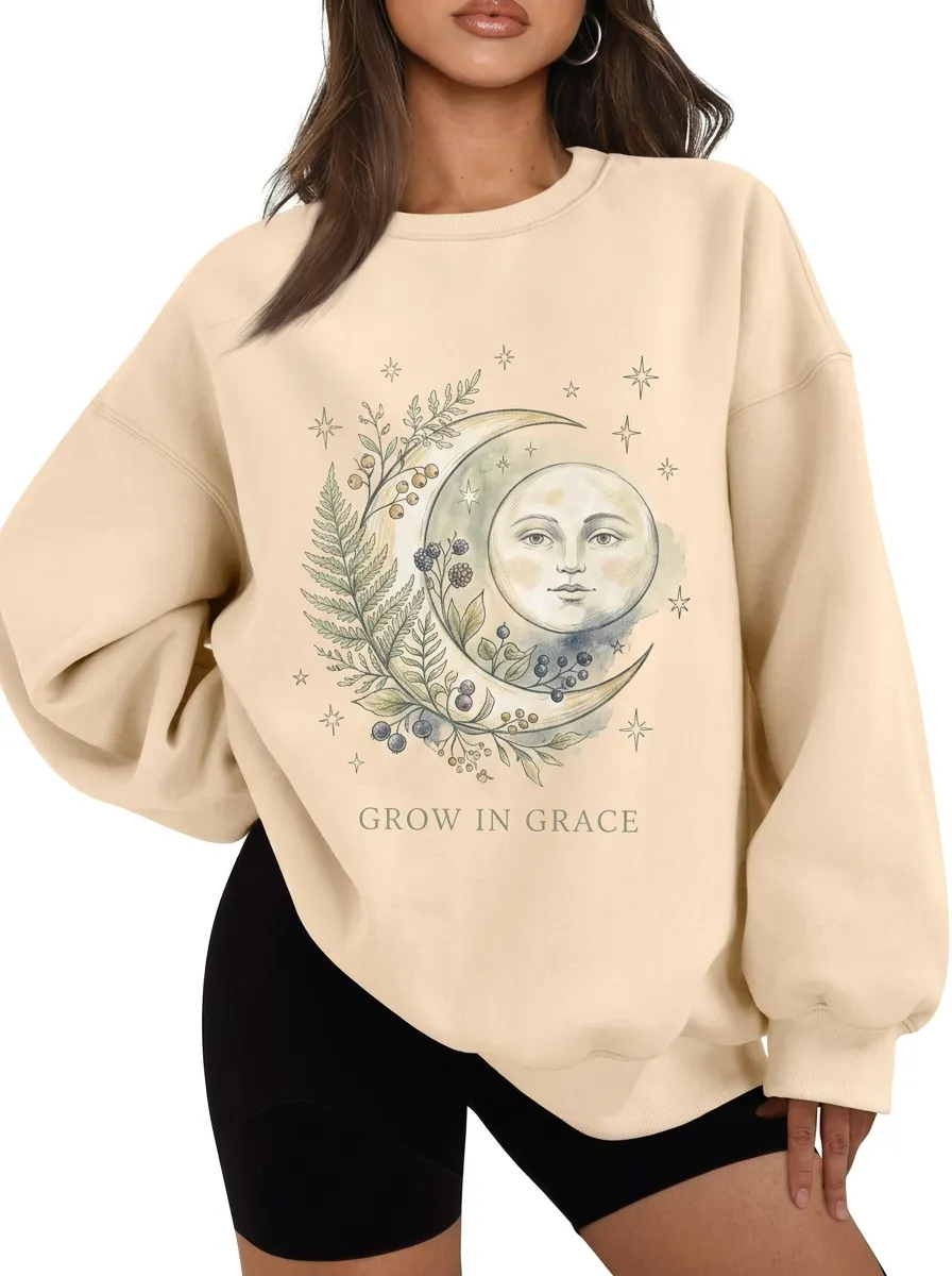 Women's Celestial Moon Botanical Grow In Grace Printed Sweatshirt