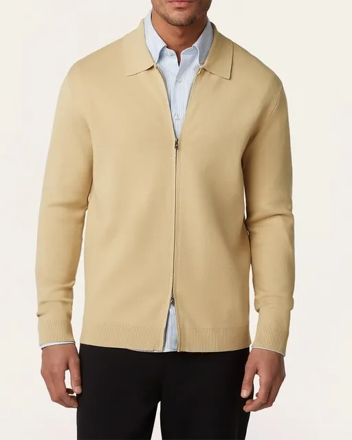 Full-Zip Jacquard Cardigan Sand