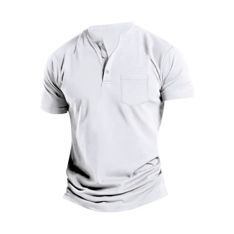 Men's Breathable Cotton-elastane Short-Sleeve Henley With Chest Pocket