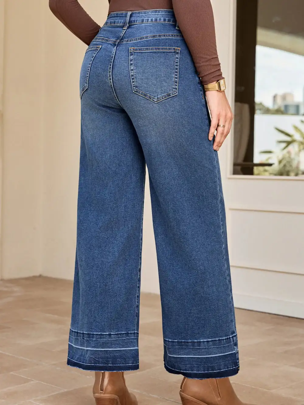 High Waist Wide Leg Washed Jeans