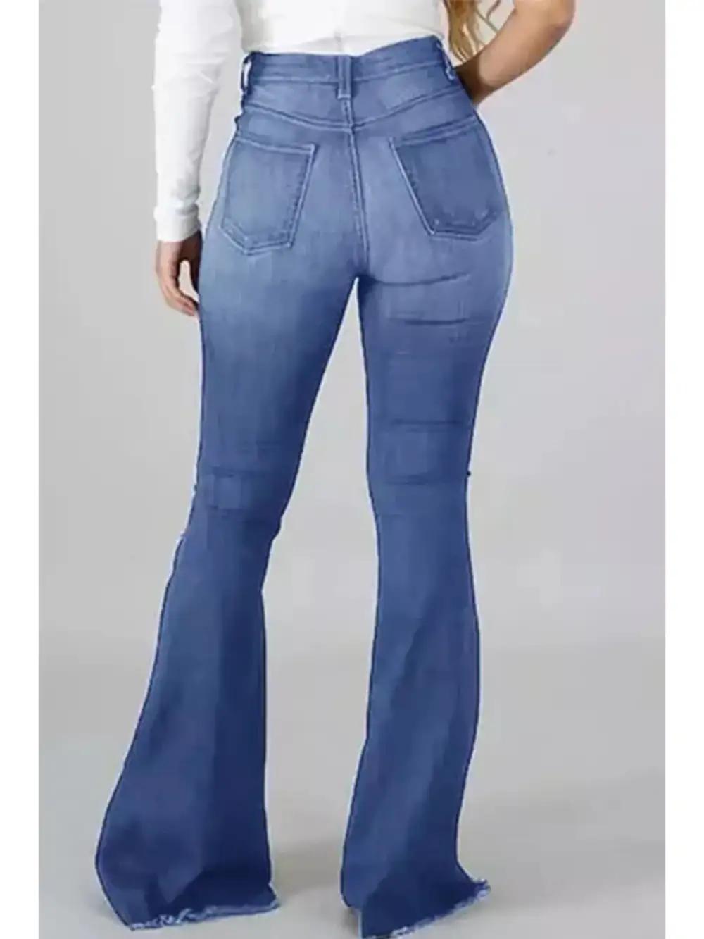 Balanced Flare Leg Raw Hem Distressed Denim Jeans