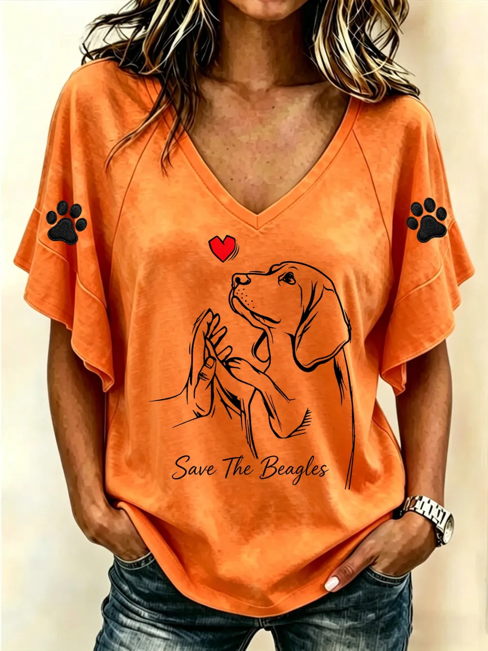 Women's Save The Beagles Print Casual T-shirt