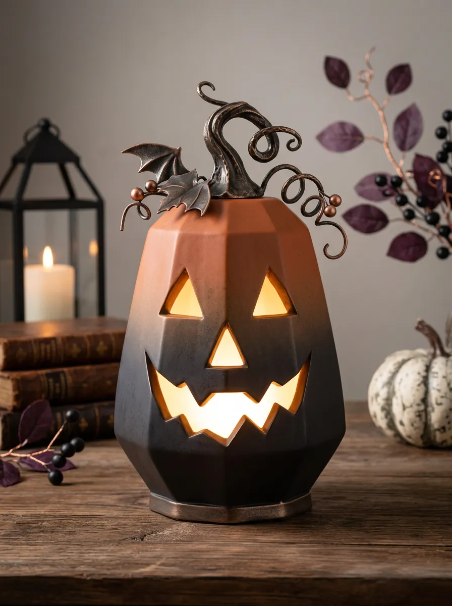Halloween Spooky Jack-O-Lantern Geometric Metal Table Ornament