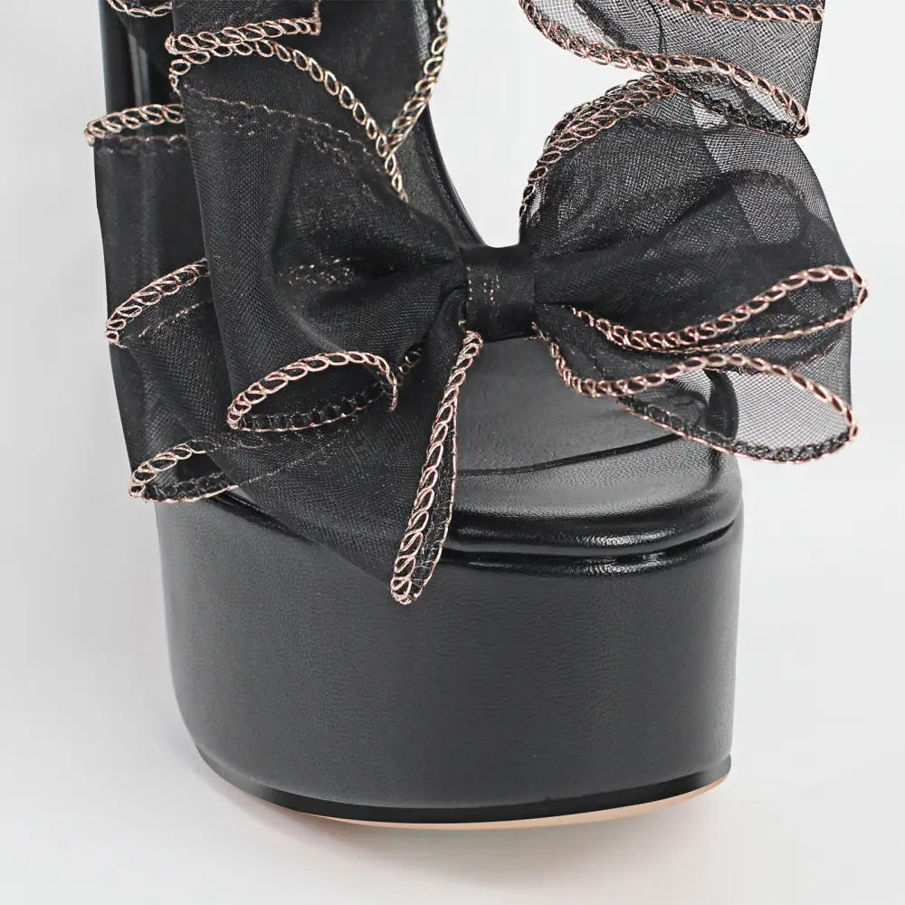 Bow Ankle Strap Chunky Heel Platform Sandals