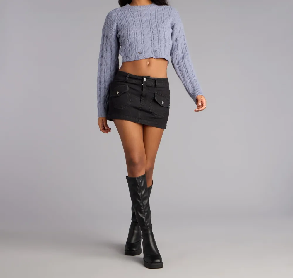Black Denim Mini Skirt