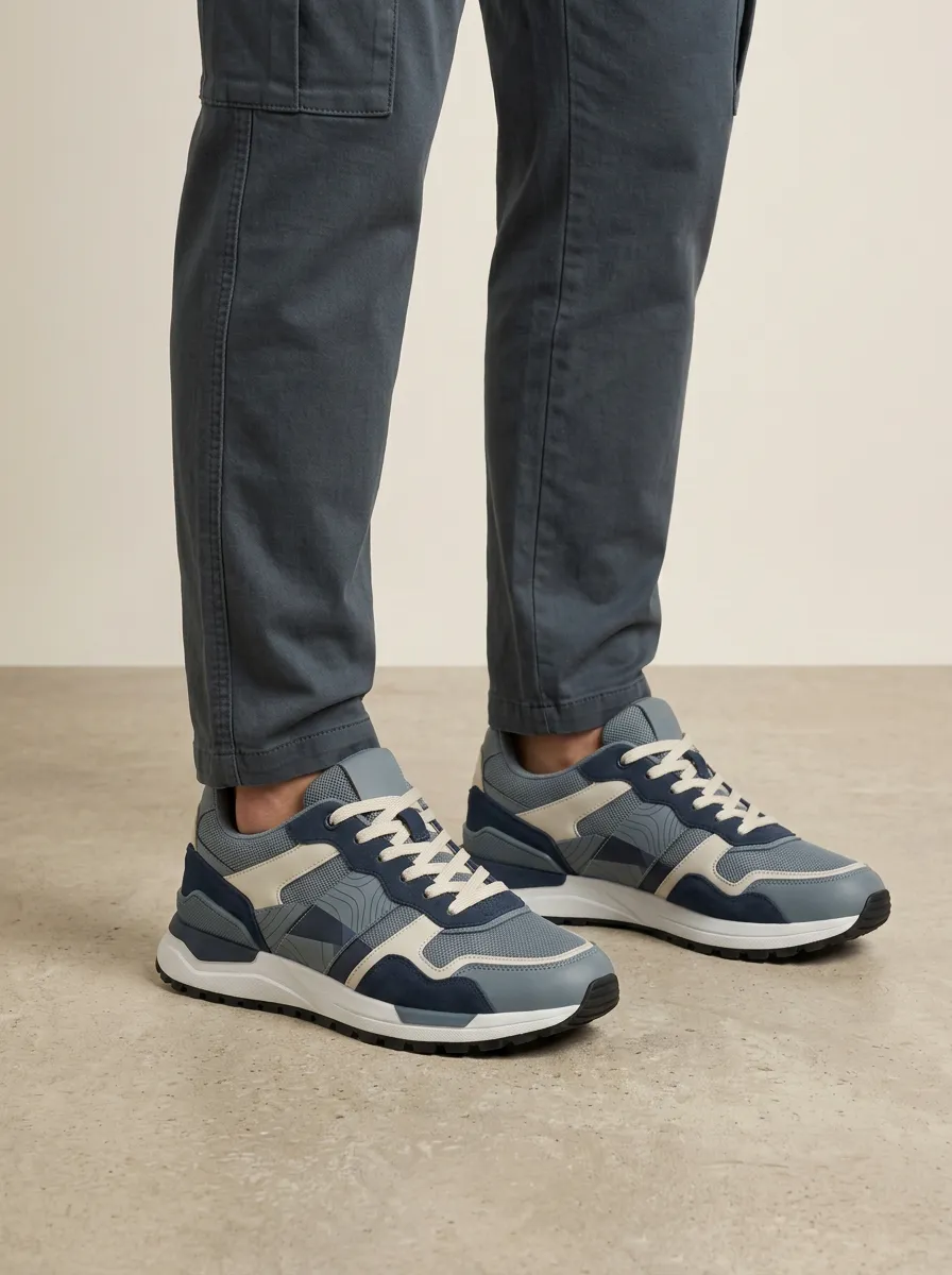 Men's Casual Geometric Topographic Print Sneakers