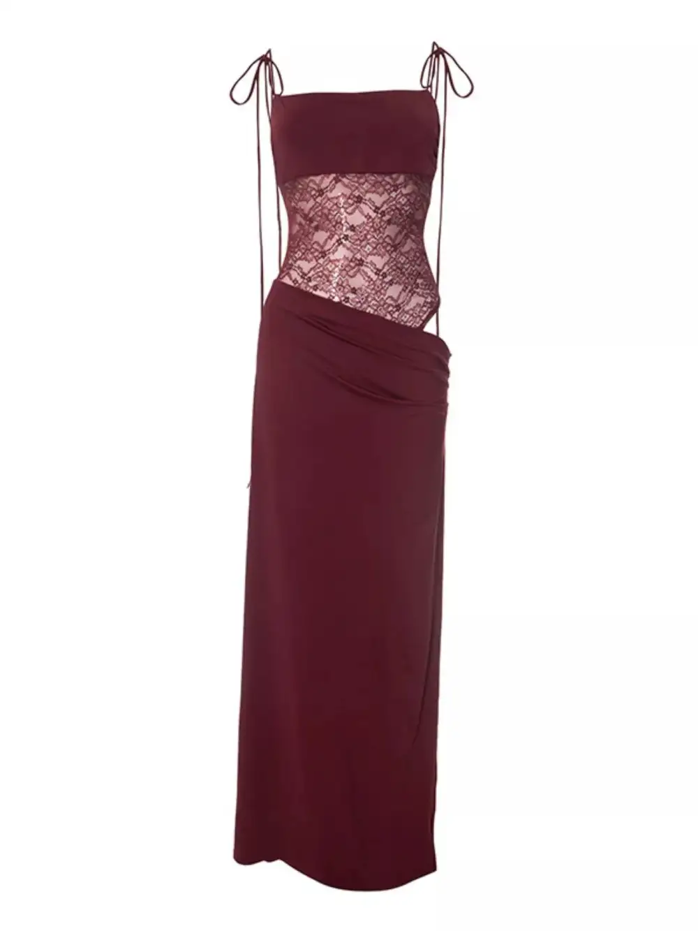 Lace Cutout Tie Shoulder Maxi Dress