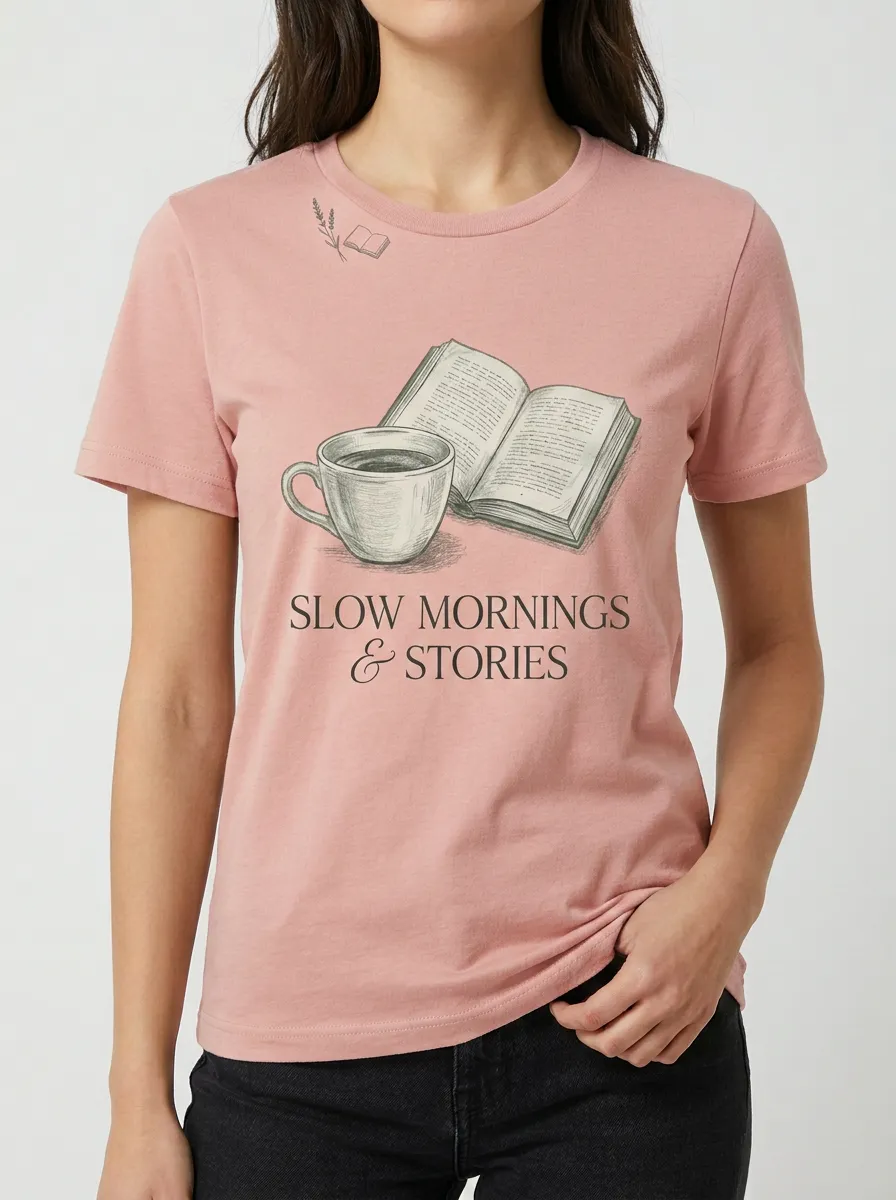 Women's Book Lover Coffee Reader Printed T-shirt