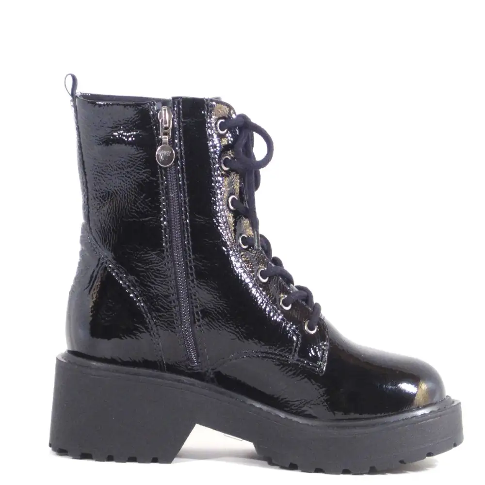 Patent Lace Up Combat Ankle Boots