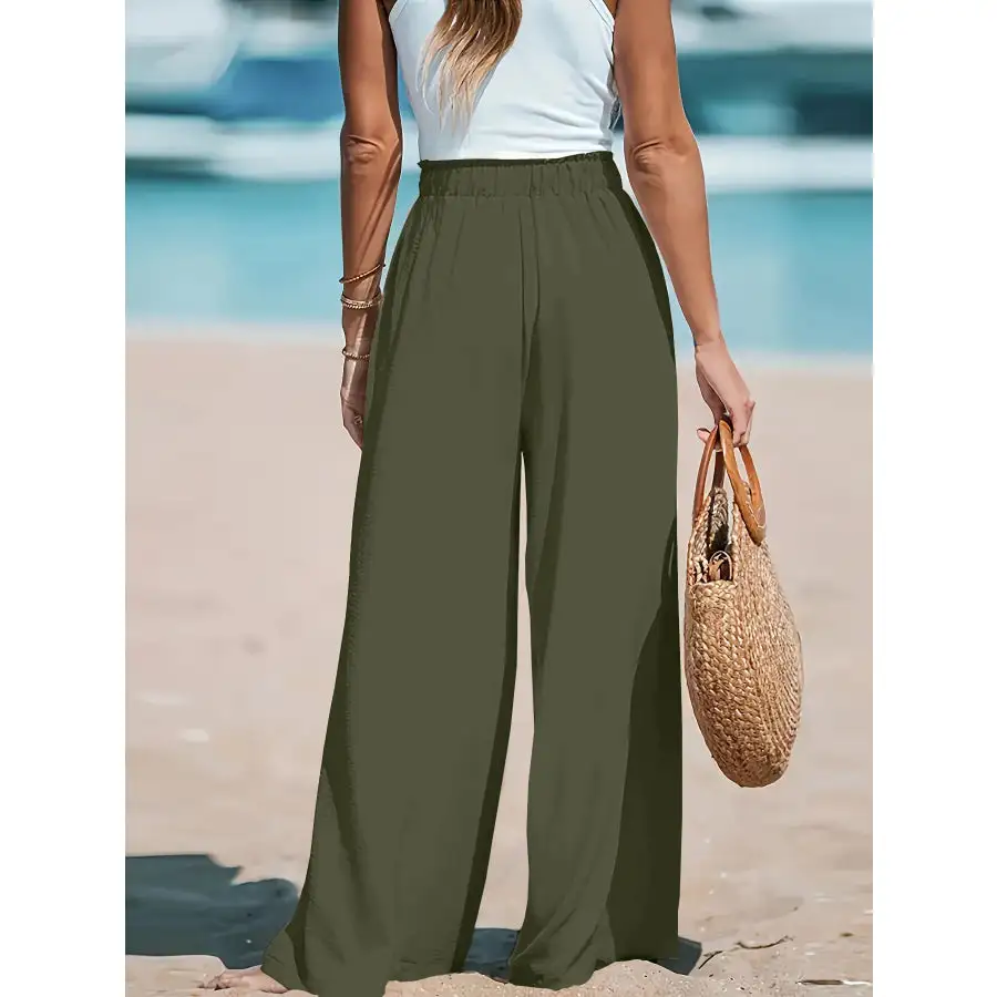 Full Size Drawstring Waist Wide Leg Pants Plus Size