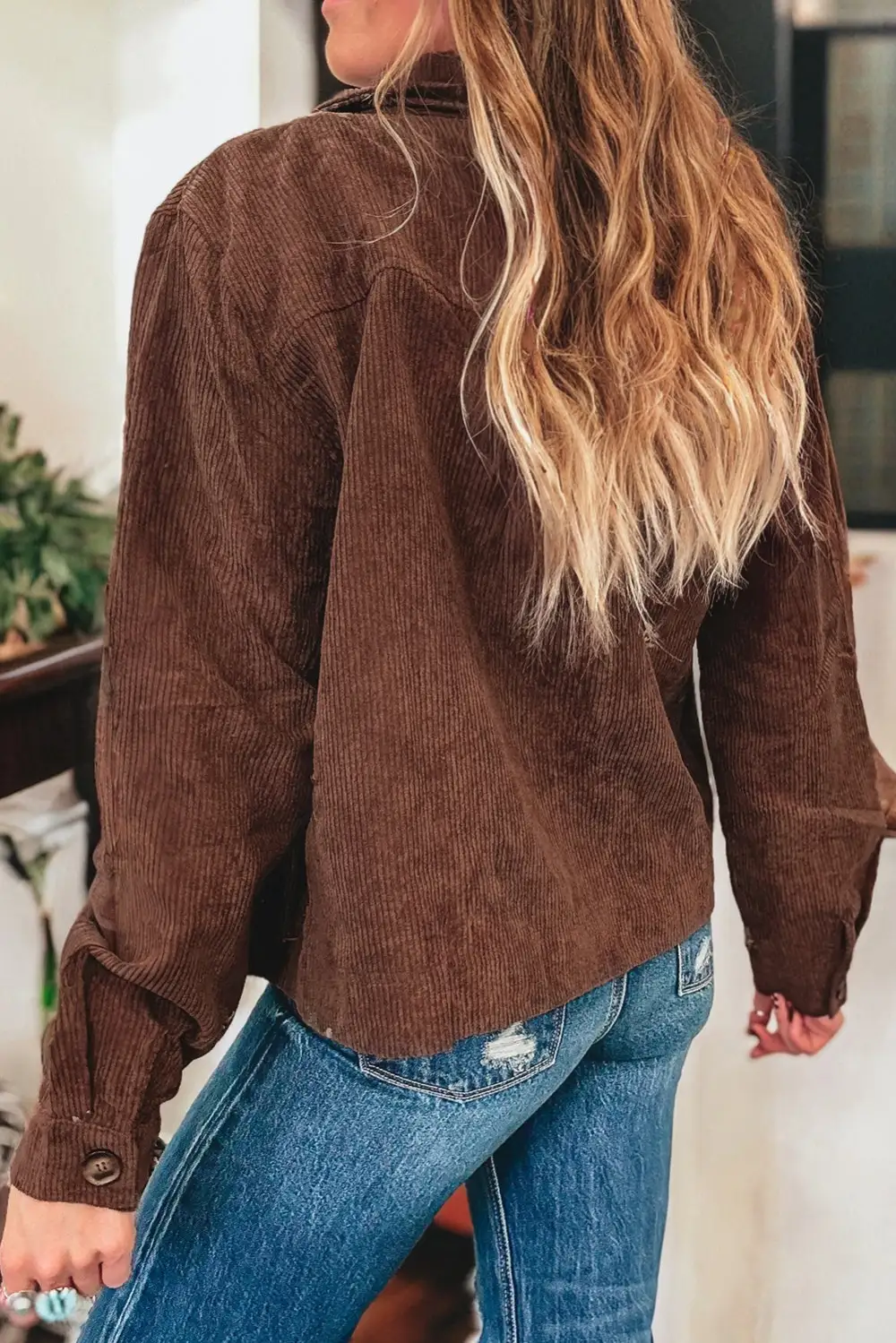 Button-Front Button-Down Collared Corduroy Jacket