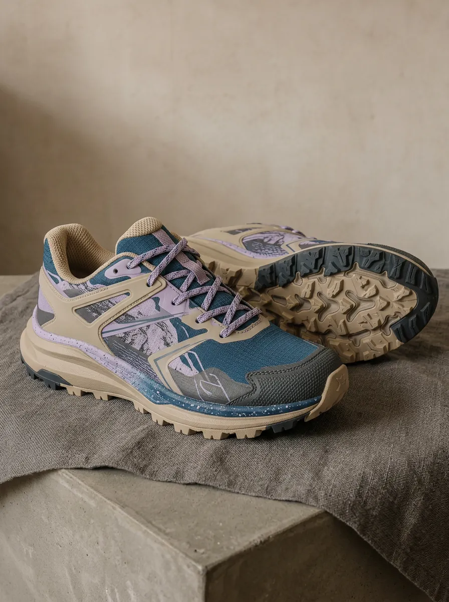 Women's Outdoor Hiking Purple Blue Abstract Printed Sneakers