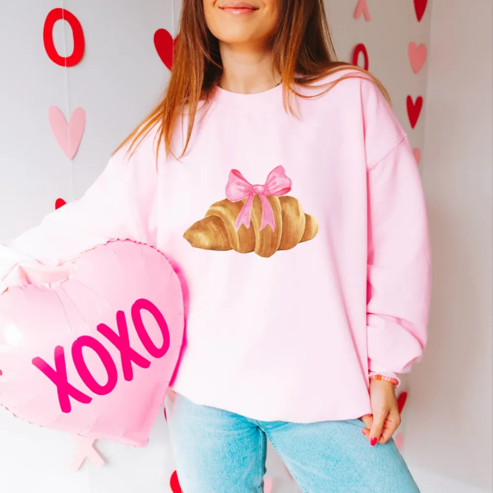 Bow Croissant Drop Shoulder Oversized Baggy Fit Sweatshirt