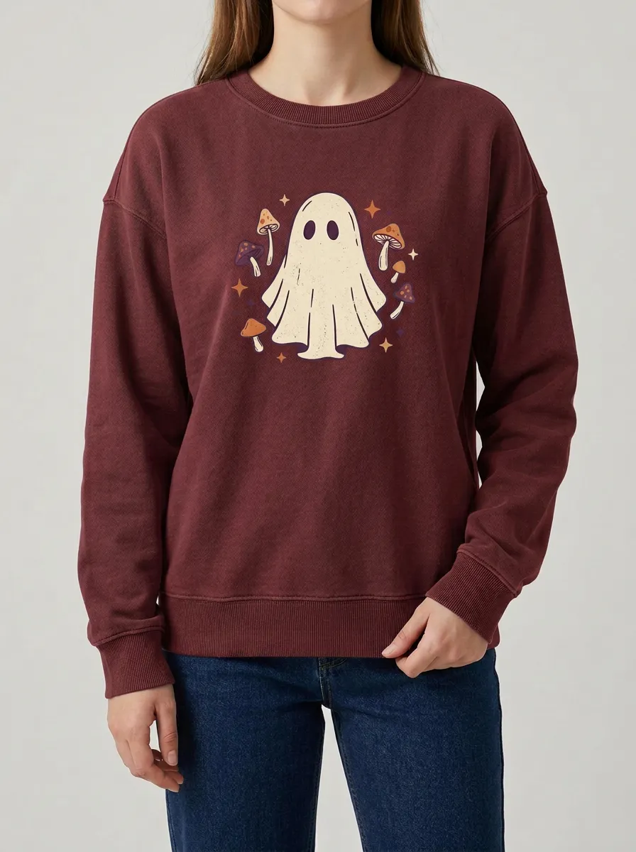 Women's Halloween Ghost Mushroom Printed Sweatshirt