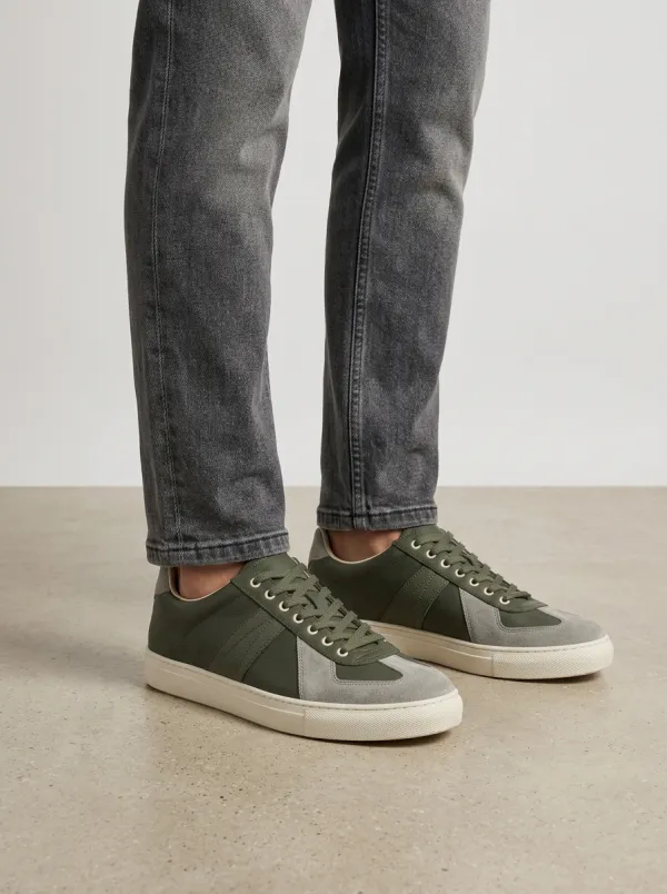 Men's Suede Leather Contrast Panel Casual Sneakers