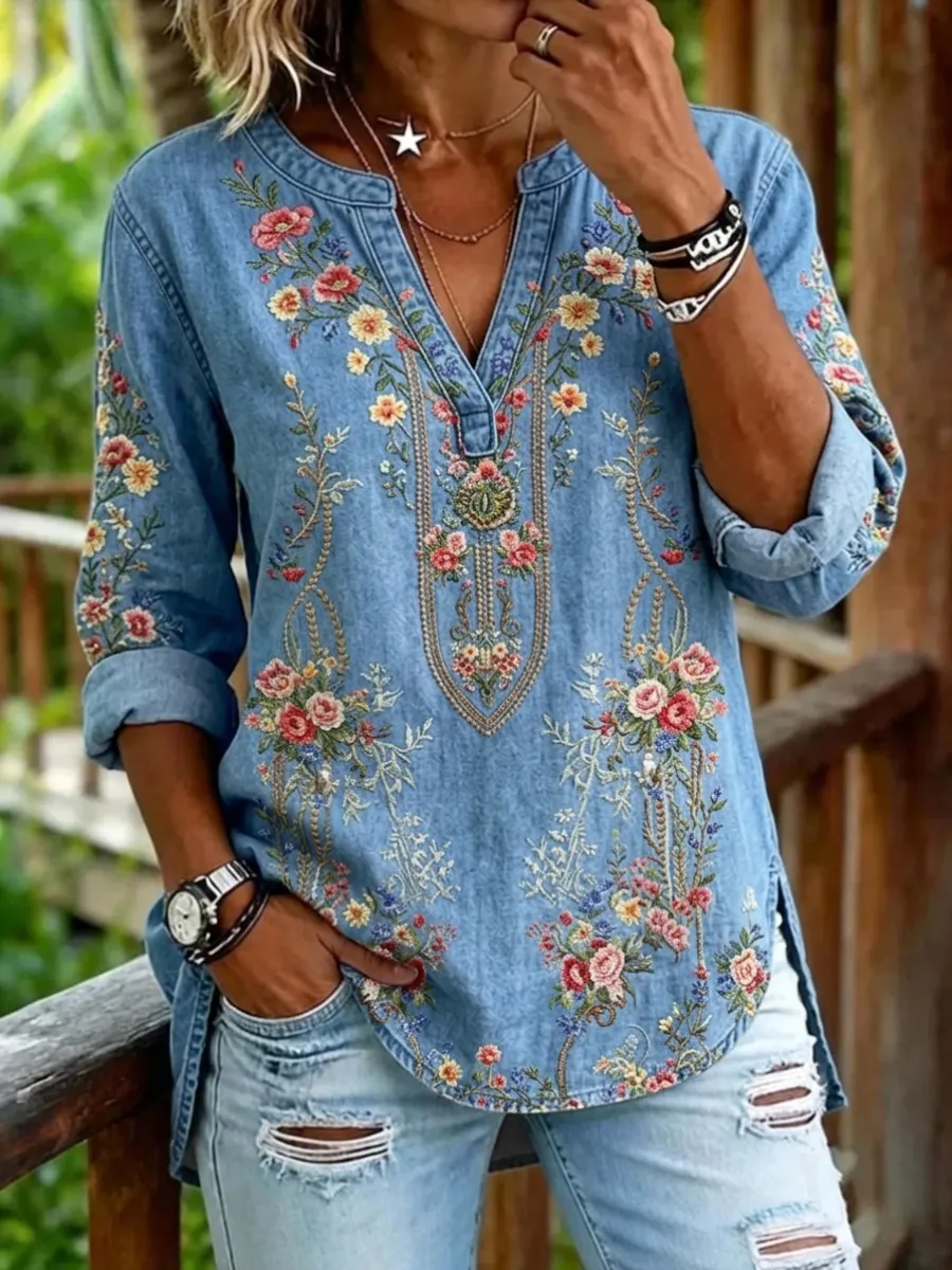 Women's Cotton And Linen Printed Top