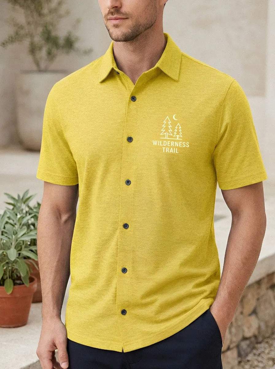 Men's Wilderness Trail Pine Tree Moon Printed Polo Shirt