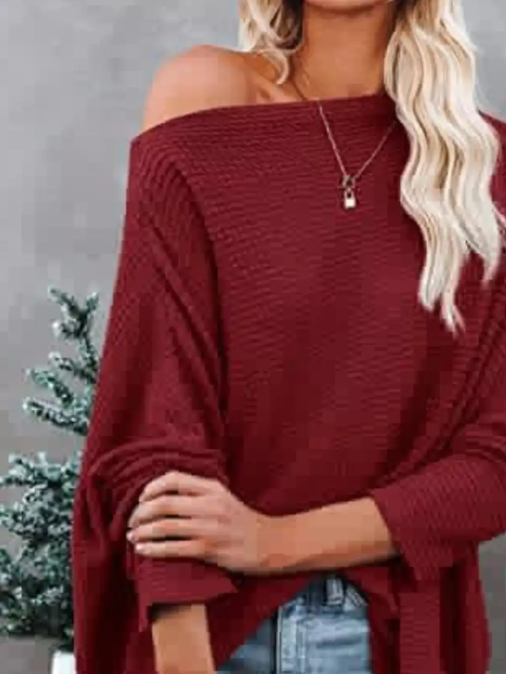 Waffle Knit Boat Neck Sweater