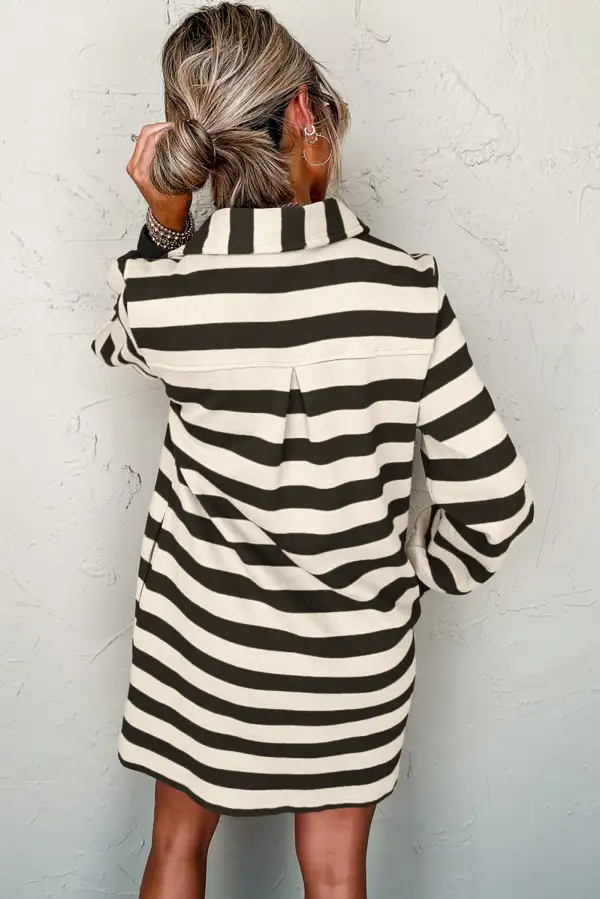Striped V-Neck Collared Mini Dress