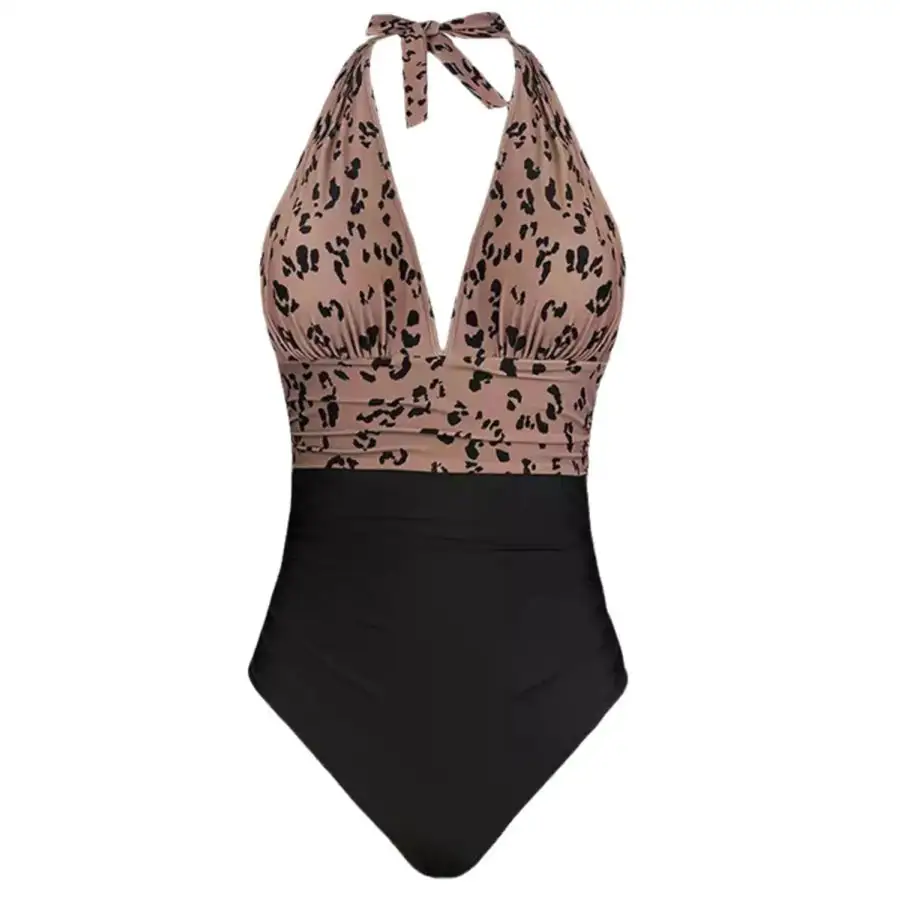 Women's Halter Leopard-Print One-Piece Swimsuit