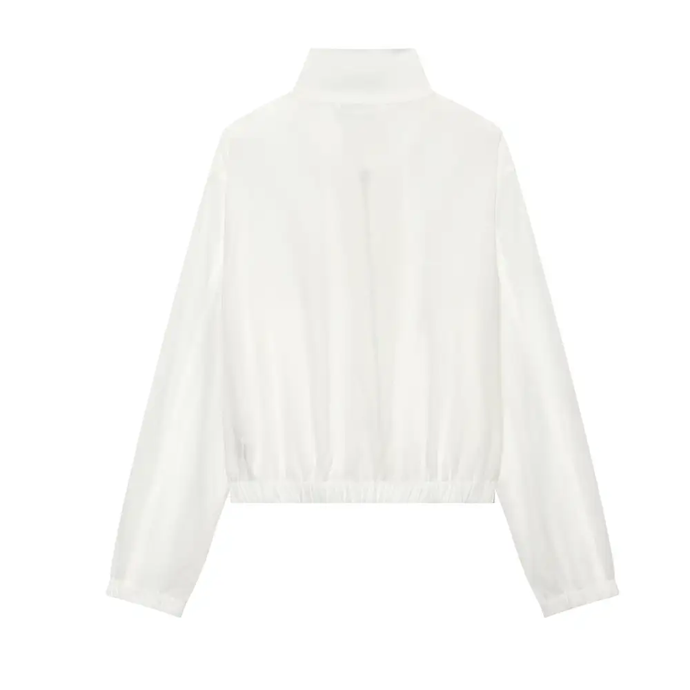 Stand Collar Zip Front Elastic Hem Bomber Jacket