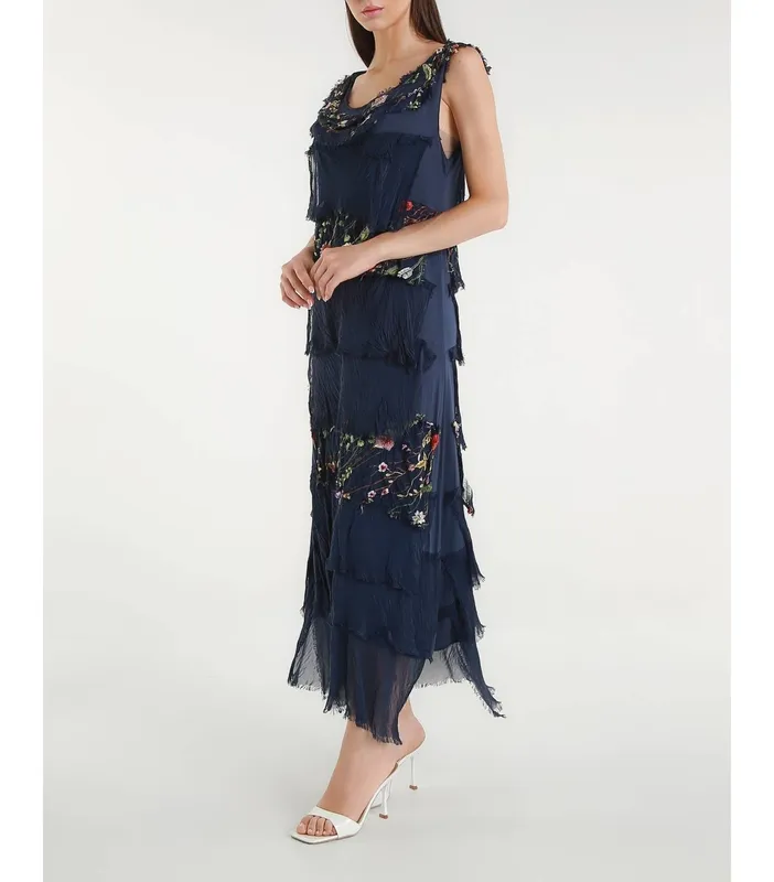 Silk Embroidered Floral Maxi Dress