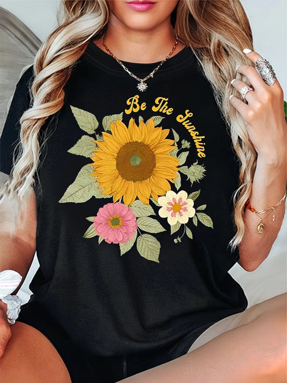 Boho Floral Sunflower Themed Tee