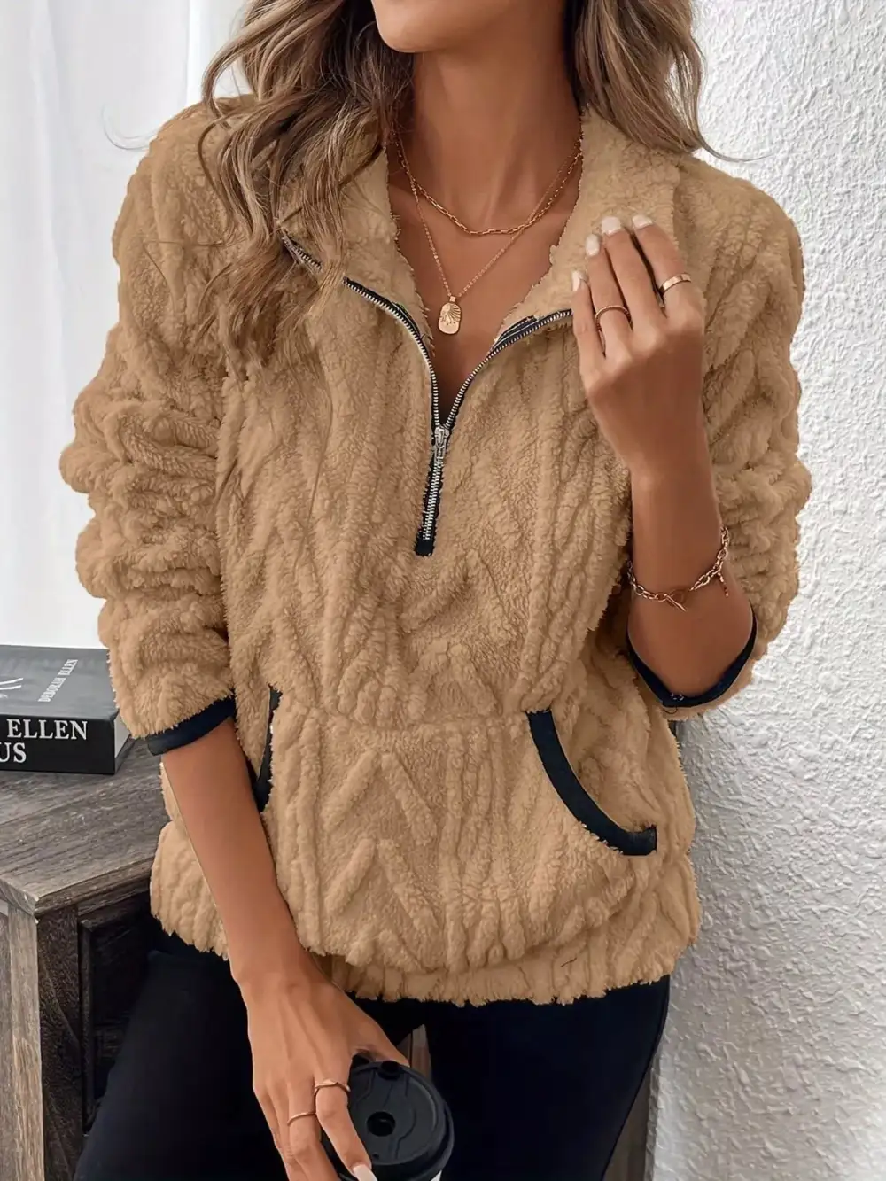 Fleece Half Zip Sweatshirt Plus Size