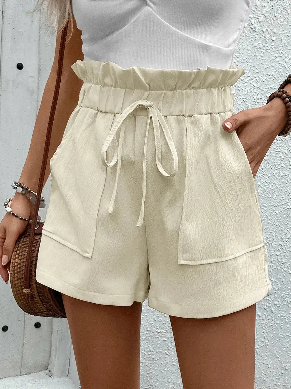 Paperbag Waist Shorts With Pockets