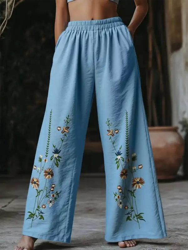 Floral Wide Leg Casual Pants